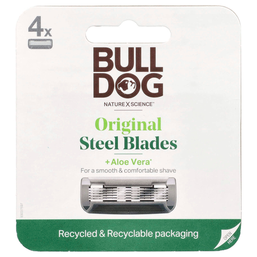 Bulldog Skincare For Men, Original Steel Blades, запасной блок, 4 шт.
