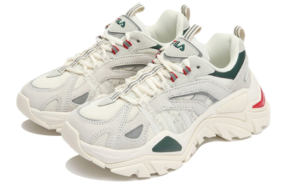 FILA Fila fishbone sofia comfortable and versatile shock absorption, non-slip, wear-resistant, breathable, low-cut daddy shoes for men and women with the same gray, red and green Korean version