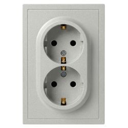 Розетка ЭРА Galaxy 15-2104-03 с заземлением двойная 2X2P+E Schuko 16А-250В IP20 алюминий | Эра Galaxy