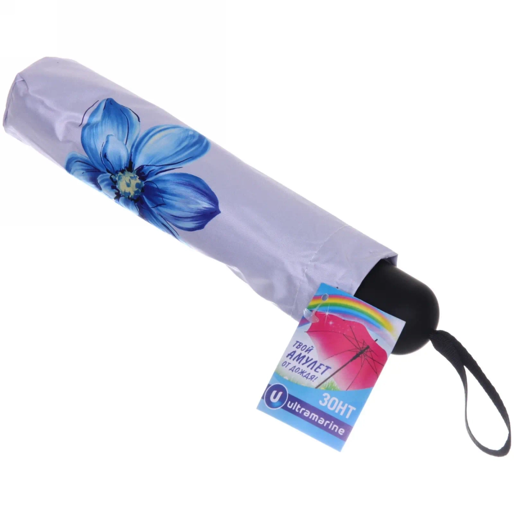Зонт механический ветроустойчивый, матовая ручка «BESTzontik - lira», цветок на сиреневом, длина 25см, d-110см