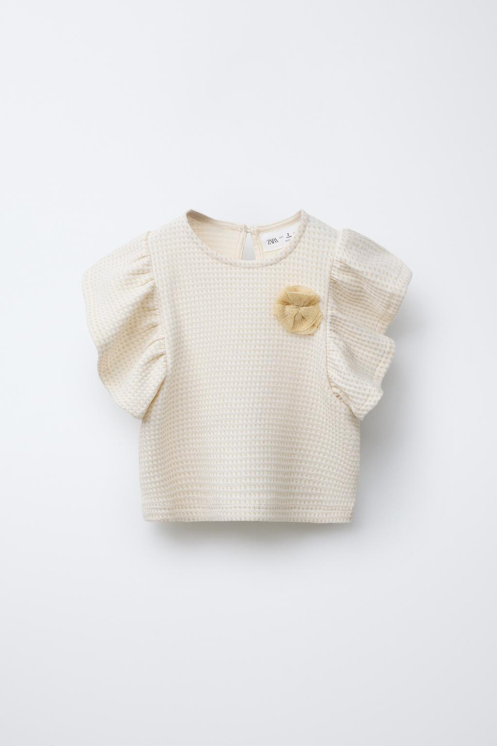 ZARA ФУТБОЛКА С БЛЕСТЯЩИМ ЦВЕТКОМ, ЗОЛОТОЙ