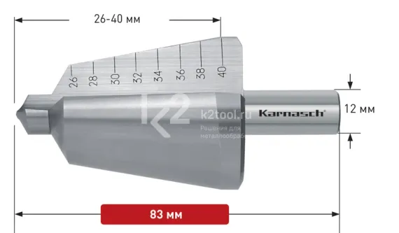 Коническое сверло Ø 26-40 мм, Karnasch, арт. 21.3018
