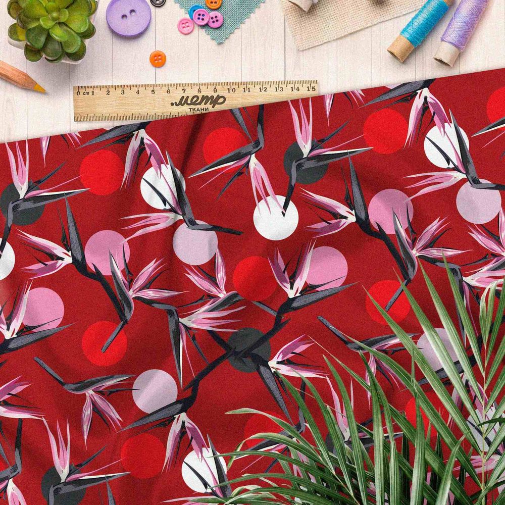 Ткань бифлекс японские цветочные мотивы