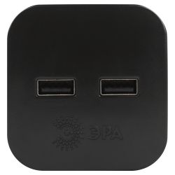 Разветвитель электрический ЭРА SP-2-USB-B на 2 розетки + 2xUSB 2400mA без заземления 10А черный | Тройники