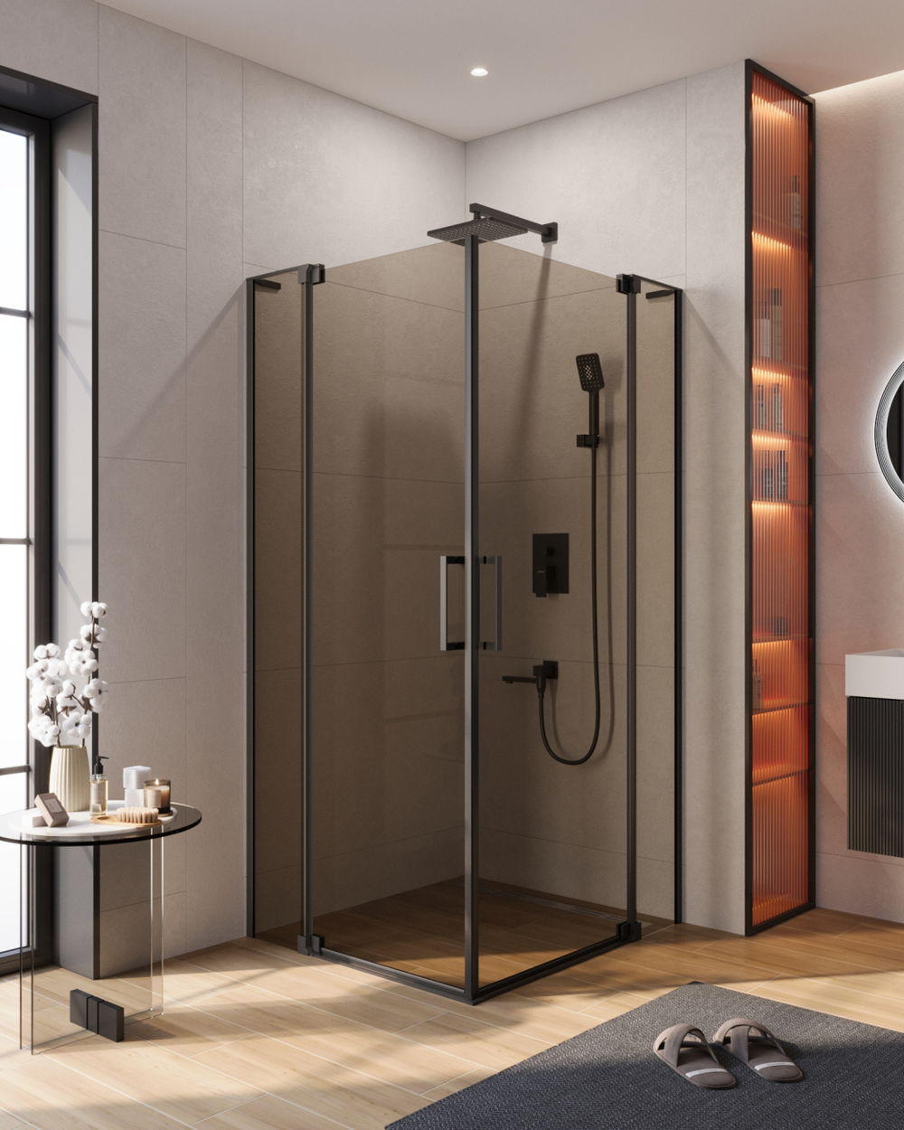 Душевой уголок Cezares SLIDER-AH-2-70/80-80/90-BR-NERO