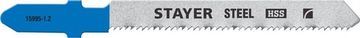 STAYER T218A, 2 шт, 50 мм / 1.2 мм, T-хвост., HSS сталь, фигурный рез по металлу толщиной 0.9-3 мм, полотна для лобзика (15995-1.2)