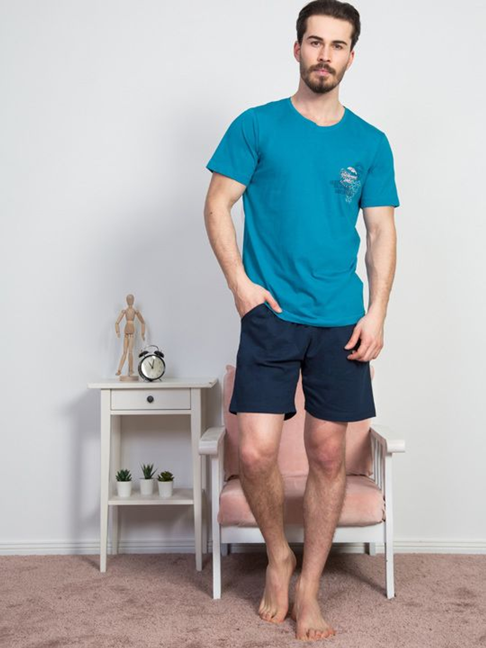 Мужской комплект из трикотажного полотна (Размер: XXL) (Цвет: голубой с синим)