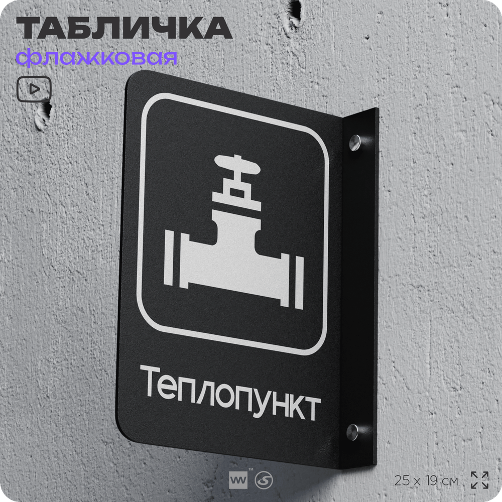 Табличка Теплопункт флажковая на стену, двусторонняя с крепежом, 19 х 25 см, для офиса, кафе, отеля, серия COSMO, Айдентика Технолоджи
