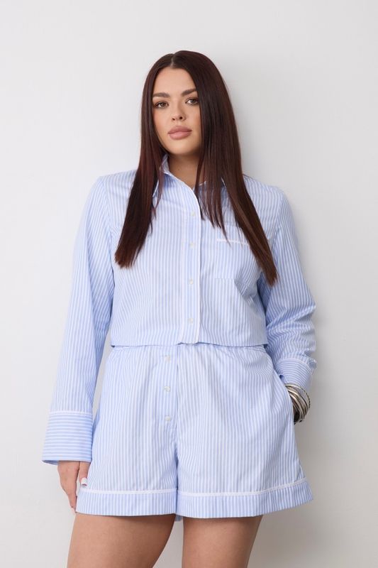 Костюм с шортами в полоску, голубой