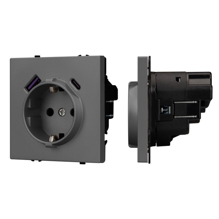 Механизм розетки с USB зарядкой SCT-NOBE-MUAC-SFPL-GR (230V, 16A) Arlight 054287