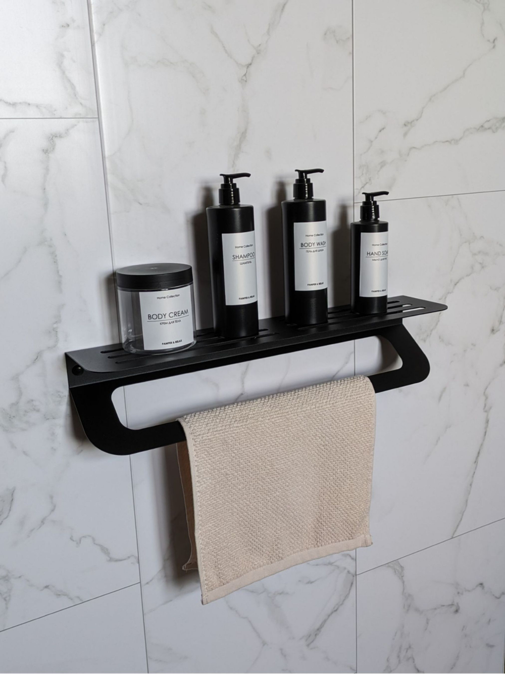 Полка для ванной комнаты 54см с держателем полотенец