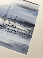 Картина, графика в паспарту 21х30 см на стену для интерьера "Вечер"