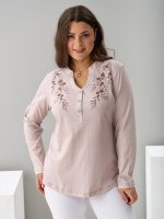 Блузка БЛ-22/бежевыйрогожка-цветы-п