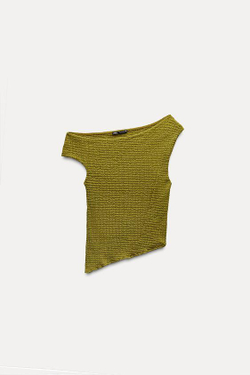 ZARA ТОП ИЗ ТЕКСТУРИРОВАННОЙ ТКАНИ, СВЕТЛО-ОЛИВКОВЫЙ