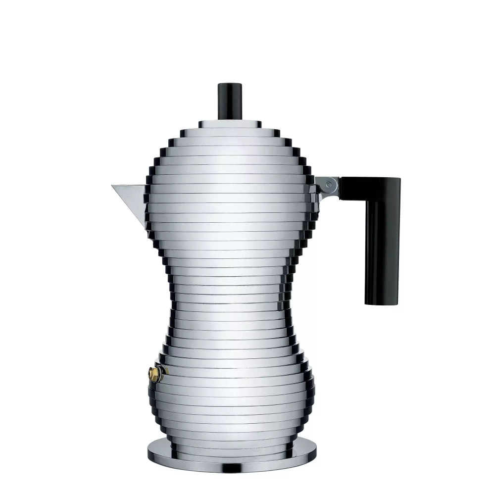Alessi - Алюминиевая турка кофеварка высокого давления Pulcina на 3 чашки. черная ручка / артикул   MDL02/3 B  / GTIN 8003299388080
