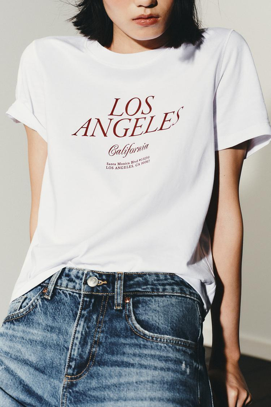 ZARA ФУТБОЛКА С НАДПИСЬЮ, БЕЛЫЙ/ГРАНАТОВЫЙ