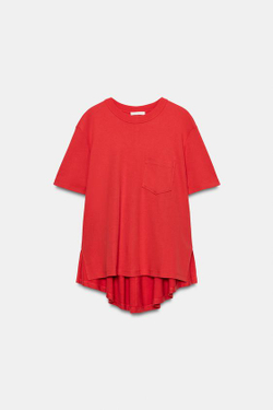 ZARA ФУТБОЛКА INTERLOCK С КАРМАНОМ, КОРАЛЛОВЫЙ