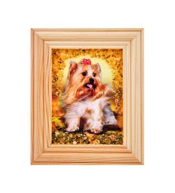 AMB-55/ 8 Картина «Йоркширский терьер» (с янтарной крошкой) дер.рамка 7х9