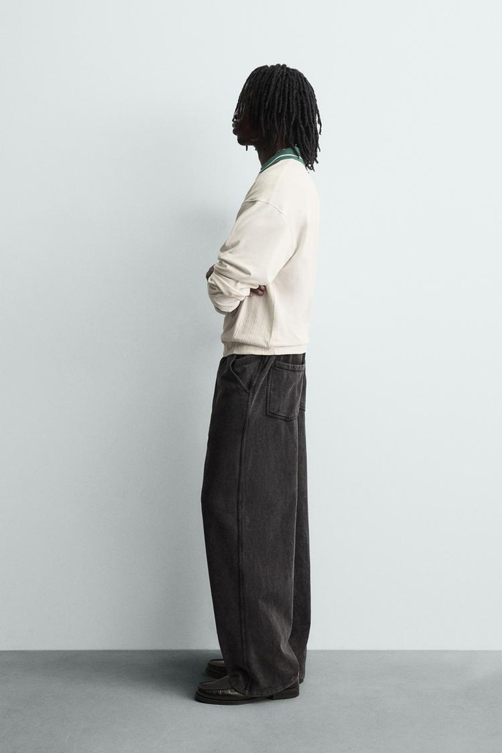 ZARA ПОЛО ЖАККАРДОВОЕ С ВЫШИВКОЙ, ЖЕЛТОВАТО-БЕЛЫЙ