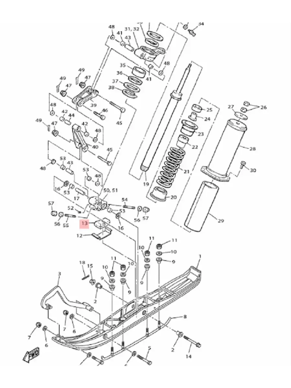 Амортизатор лыжи Yamaha VK540 88T237430000