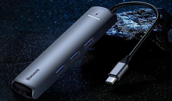 Переходник Baseus Mechanical eye Six-in-one HUB 6в1 (CAHUB-J0G) Type-C to USB3.0x3/ HDMI/ Lan/ Type-C PD для MacBook Графитовый