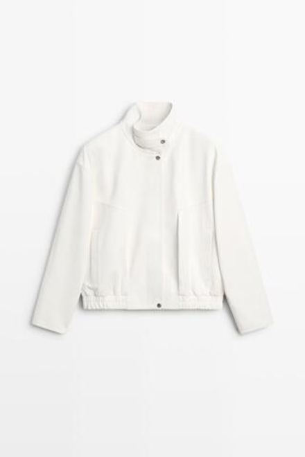 Massimo Dutti Бомбер из кожи наппа, белый