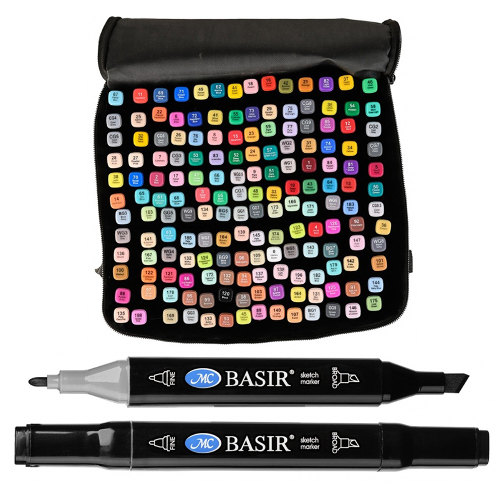 Маркер для скетчинга, двусторонние, Basir, на подставке, четырёхгранные, 14 мм, спиртовые, 168 шт