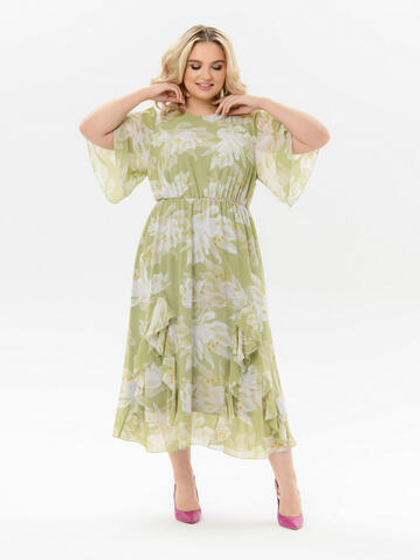 Платье-миди из шифона с воланами, мятное