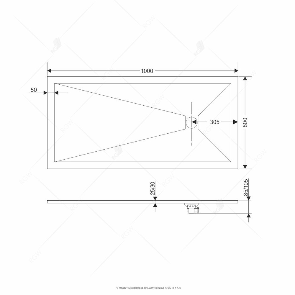 Душевой поддон прямоугольный RGW ST-B Черный 80-100