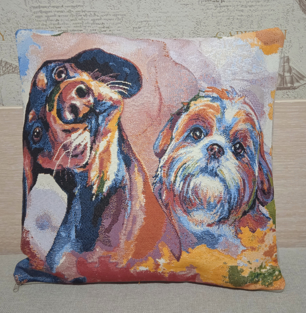 Декоративный гобеленовый чехол Стиль Гранж Болонка и Такса 38*38