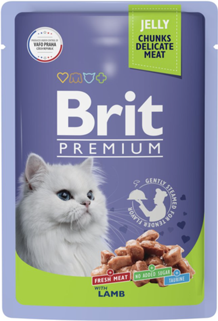 BRIT PREMIUM, Пауч для кошек, Ягнёнок в желе, 85г.*14шт.