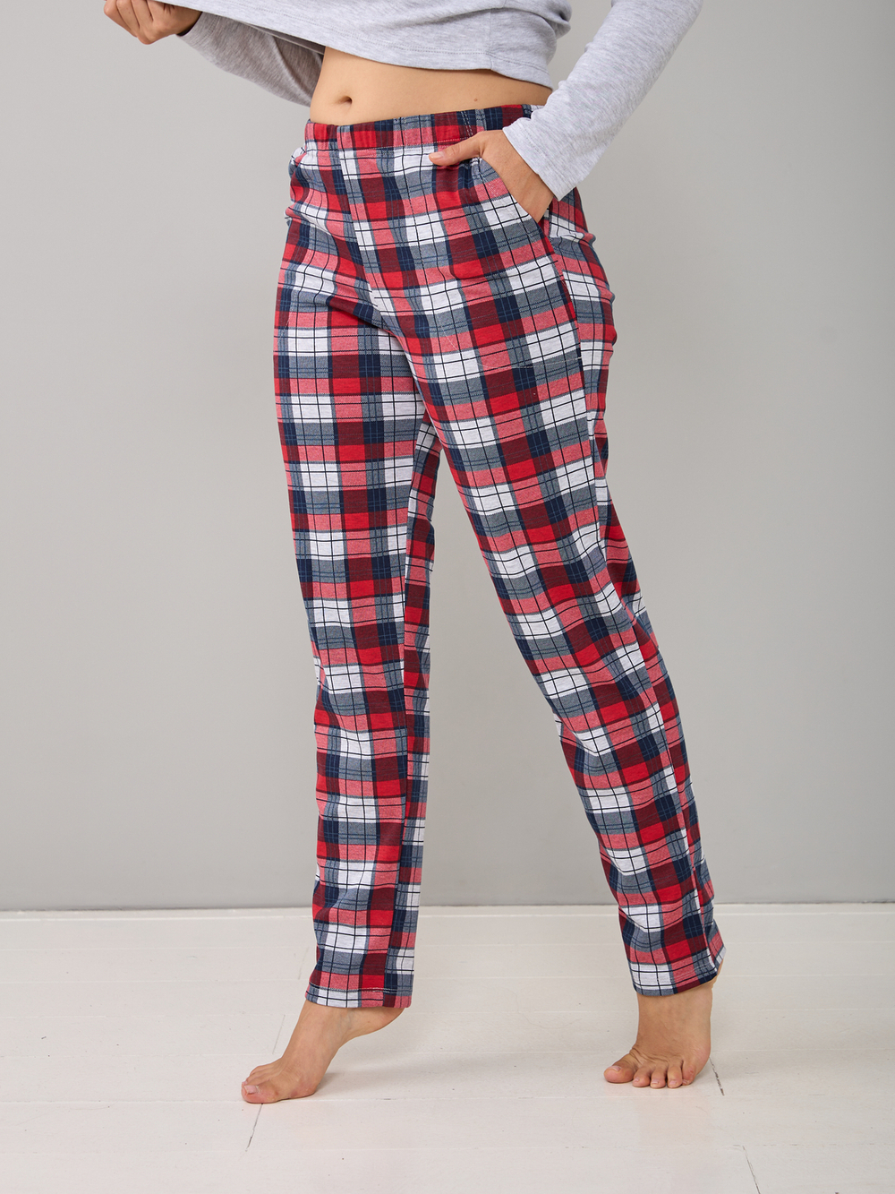 Пижама с брюками КБ-004П/серый-синекраснаяклетка