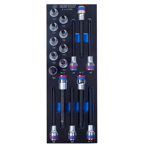 KING TONY (9-4147PRV) Набор торцевых насадок HEX, TORX и SPLINE, ложемент, 17 предметов