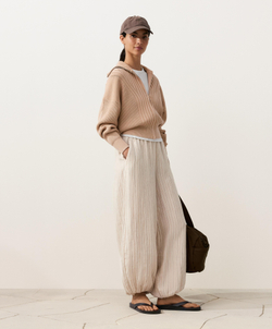 OYSHO Свободные брюки из 100% льна, песочный меланж
