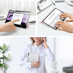 Чехол книжка розового цвета от Dux Ducis для Samsung Tab S10 Plus, S9 Plus и S9 FE Plus, серия Toby Series Case, с функцией пробуждения и сна