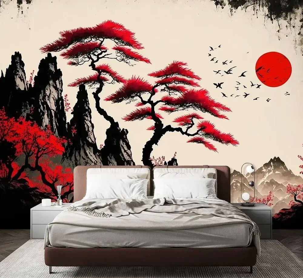 Фотообои Япония иллюстрация 300х270 см для оформления стен в гостиной