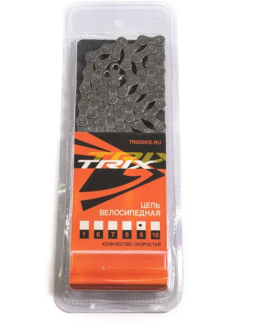 Цепь TRIX для 9 скоростей, 1/2"х11/28", 116 звеньев, пин 6,3мм, с замком, серая (50)