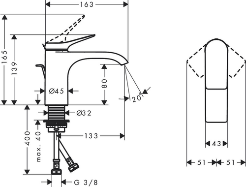 Смеситель для умывальника Vivenis 80 Hansgrohe, черный матовый