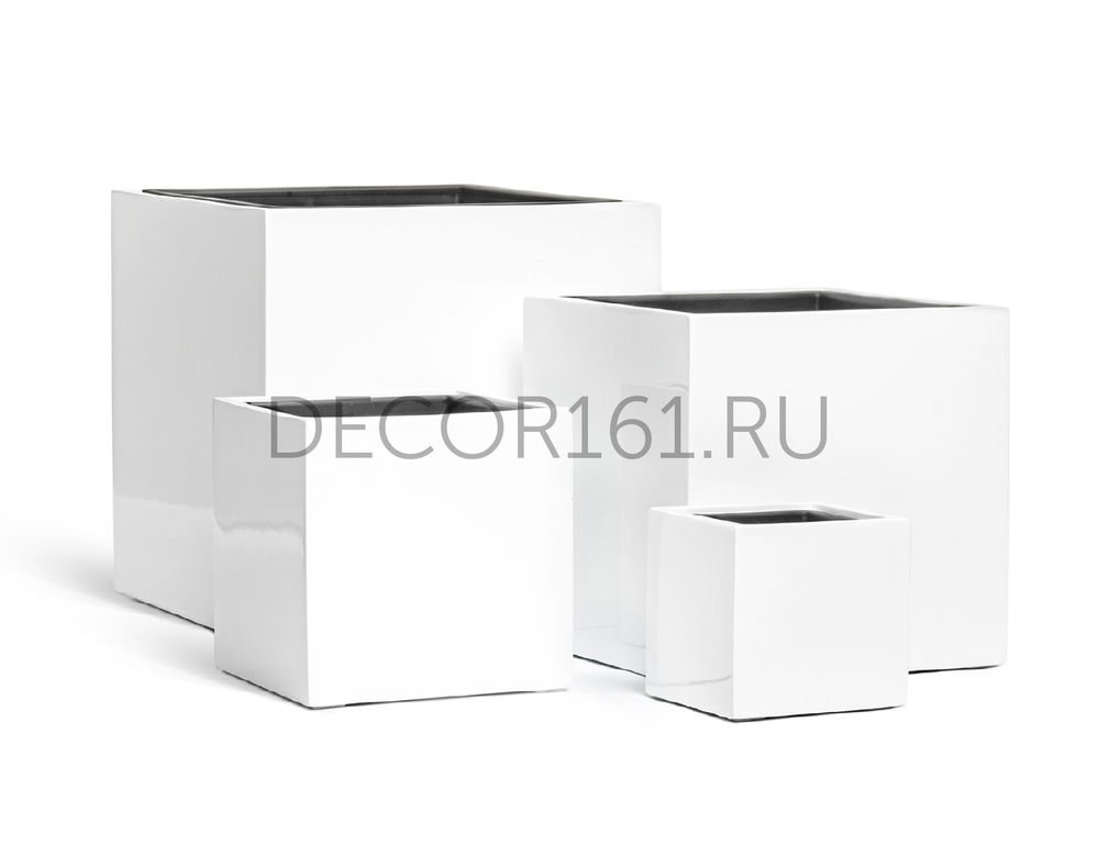 Кашпо TREEZ Effectory Gloss Куб Белый глянцевый лак 40х40х40 см 41.3320-05-033-WH-40