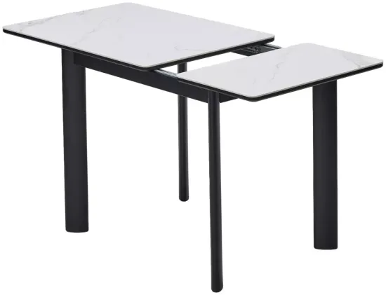 Стол ТЕТ-А-ТЕТ 90 Белый мрамор, керамика / Черный каркас