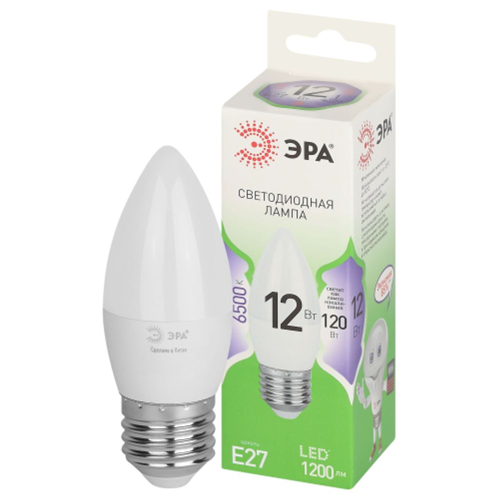 Лампа светодиодная ЭРА GREEN LINE LED B35-12W-865-E27 GL 12Вт свеча холодный свет E27 | Лампы cветодиодные Свеча (B/C)