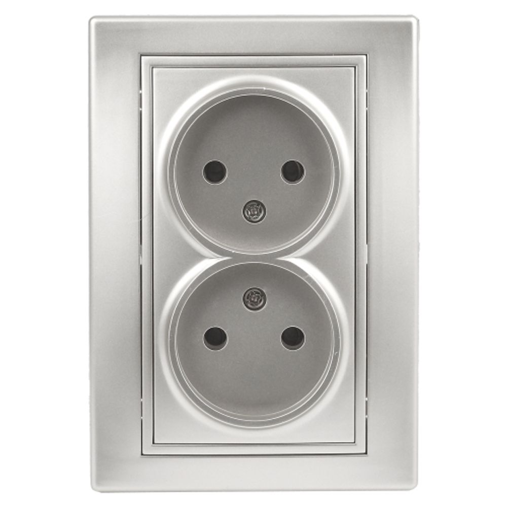 Розетка Intro Plano 1-204-03 без заземления двойная 2х2P, 16А-250В, IP20, СУ, алюминий | Intro Plano Алюминий