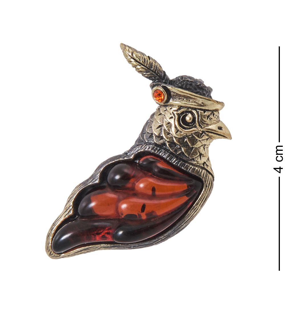 AM-4043 Брошь «Голубок» (латунь, янтарь)