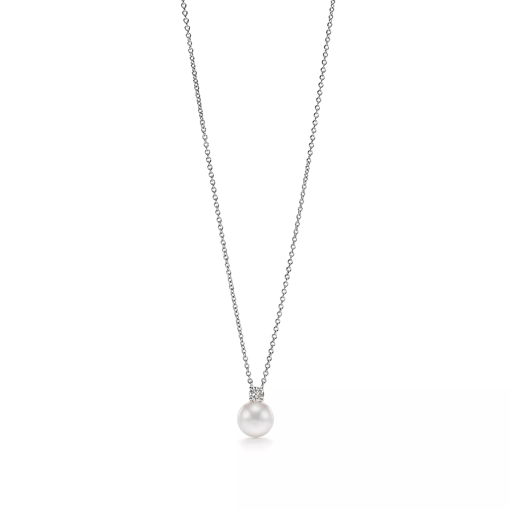 Подвеска из белого золота с жемчугом и бриллиантом 0.08 карат, Tiffany💠