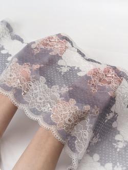 Эластичное кружево синевато-серое с шампанью ширина 21 см ОТРЕЗ 0,55 м