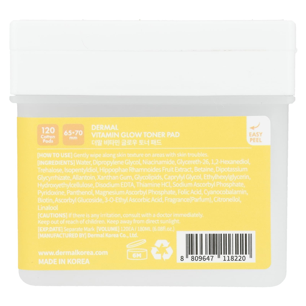 Dermal, Vitamin Glow Toner Pad, 120 ватных дисков