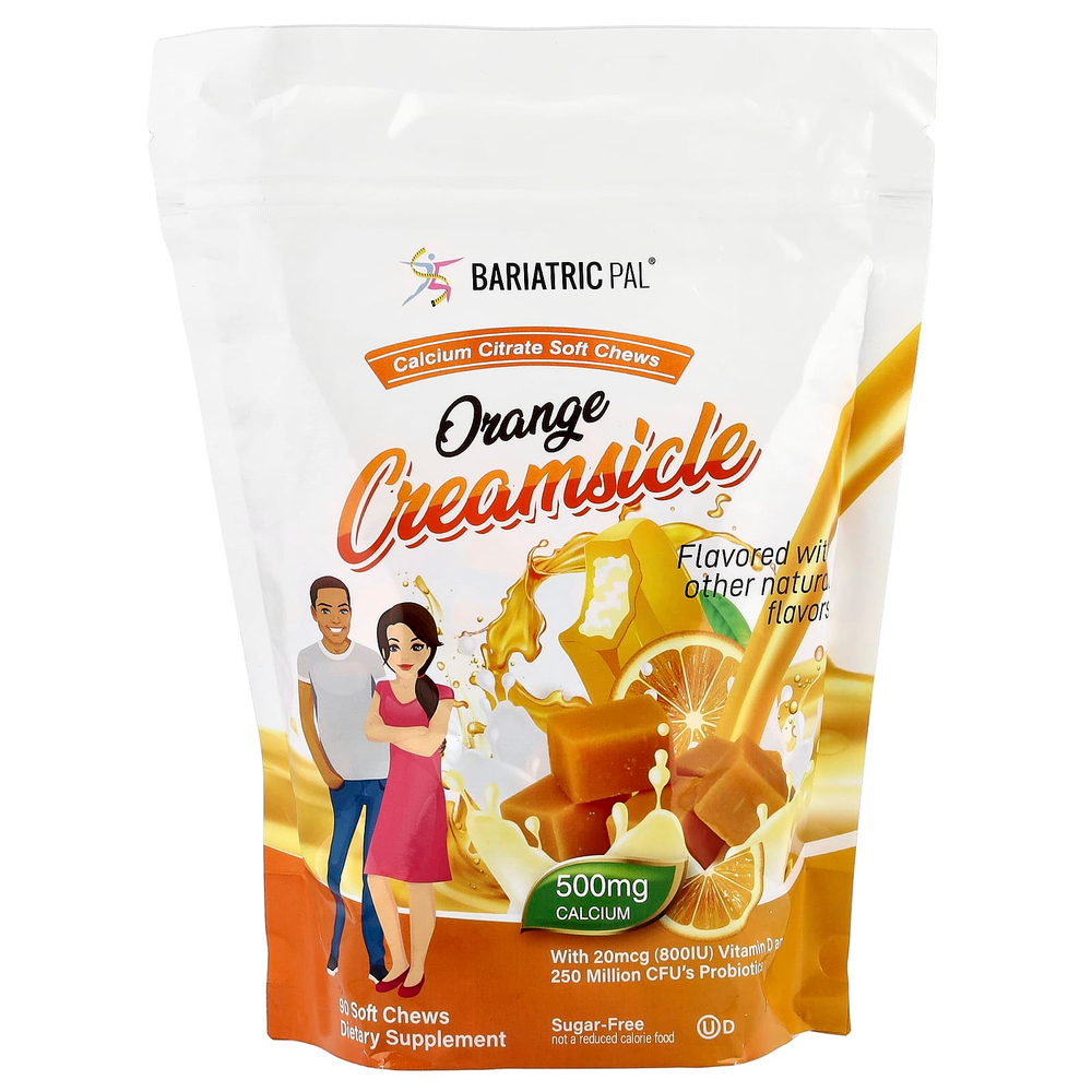 BariatricPal, жевательные таблетки с цитратом кальция, со вкусом апельсинового крема, 90 жевательных таблеток