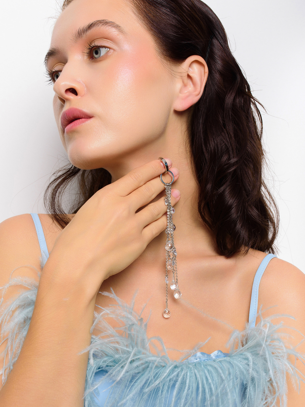 Моносерьга "Chandelier White" Silver