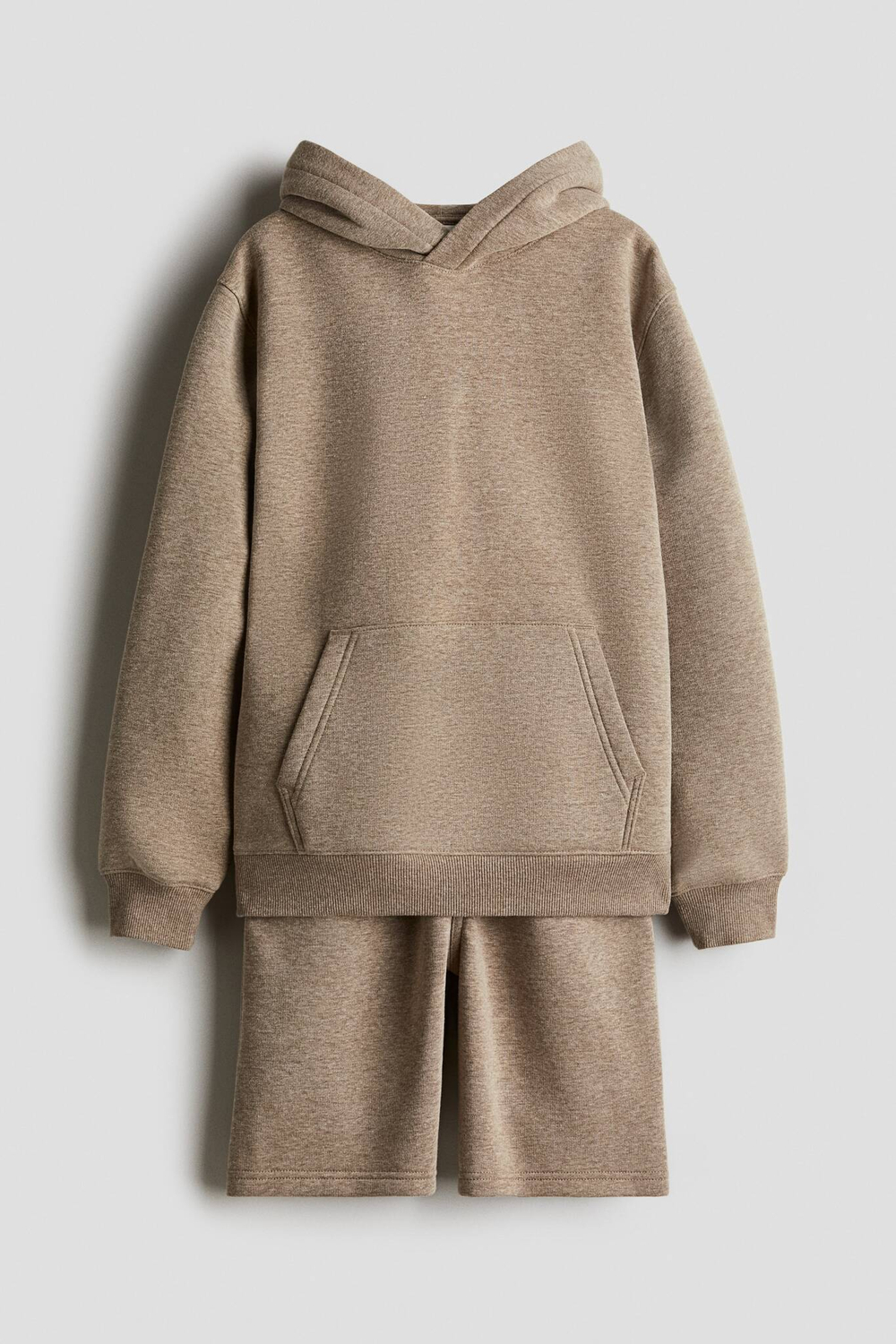 H&M Комплект из толстовки с капюшоном и шорт, бежевый меланж
