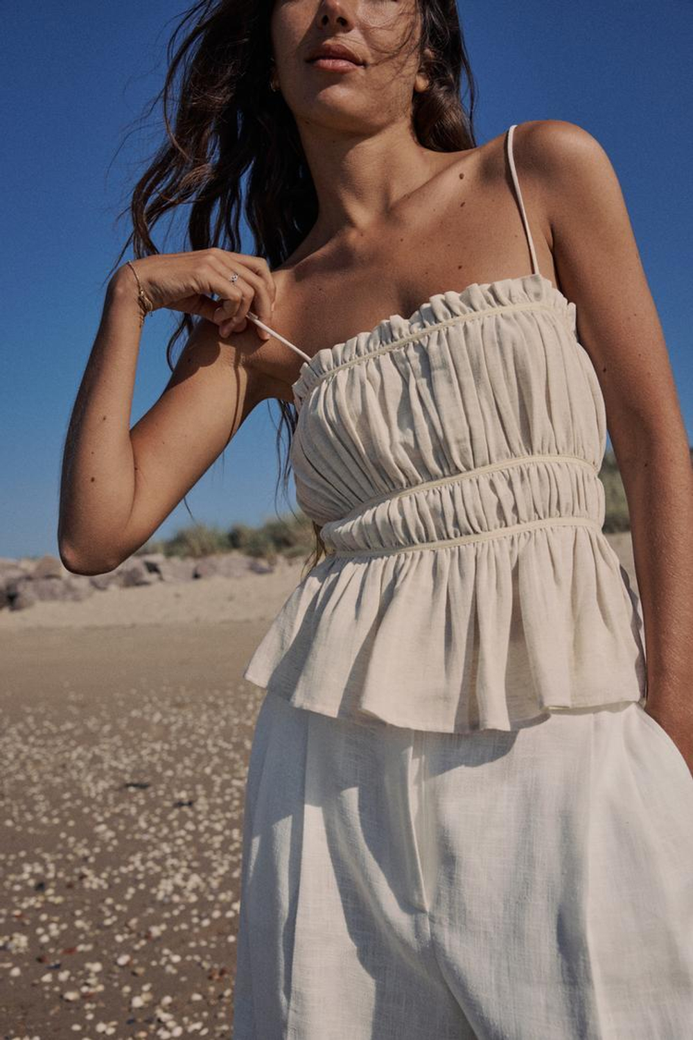 ZARA ТОП НА БРЕТЕЛЯХ, ЭКРЮ